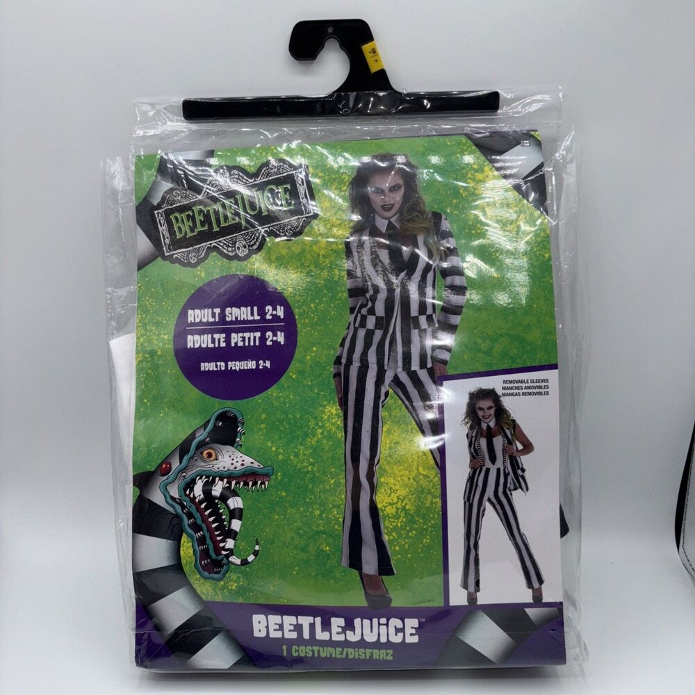 Beetlejuice Women Halloween Costume Small 2-4 Party Gothic (MISSING PANTS) NIP